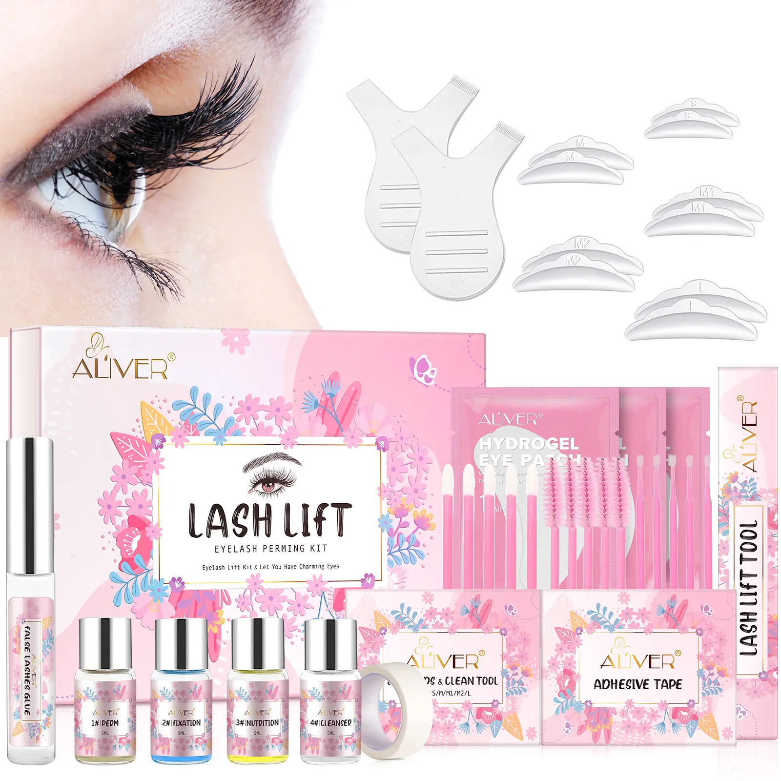 ALIVER Lash Lift Kit with Keratin Base, Professional Semi-Permanent Eyelash Perming for a Long-Lasting C Curl, Easy At-Home Use for Adults, Lash Lift At Home, Selfcare
