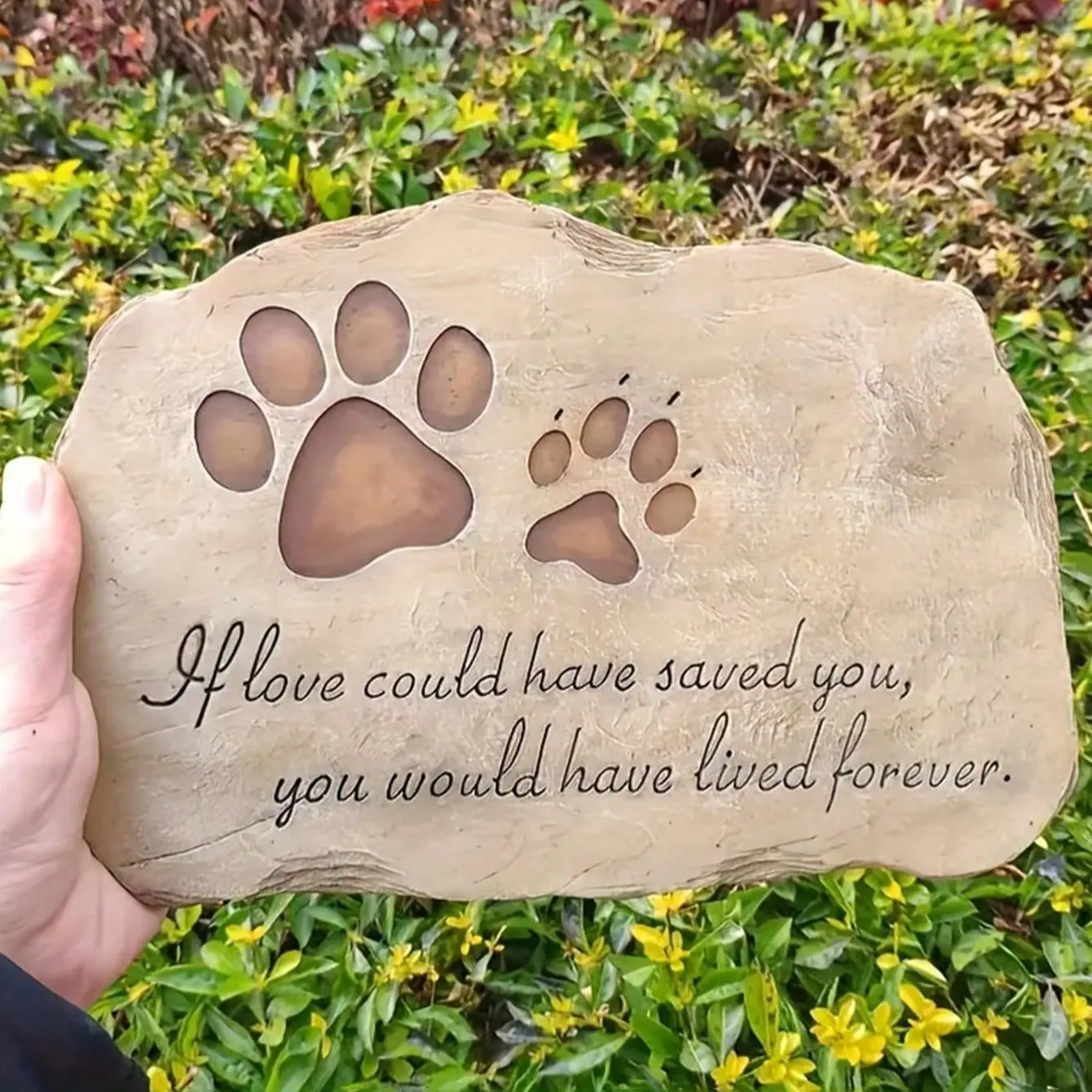 Pet Memorial Stone with 2 Paw Prints - Waterproof Resin Dog Grave Marker, Outdoor Garden Stepping Stone for Pet Loss Sympathy Remembrance Decor