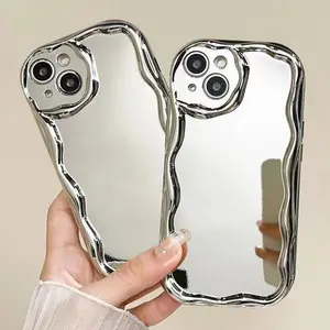 luxury plating makeup mirror case for iPhone 17Air 17 16 15 14 13 Pro Max 13 Pro 12 11 X Xs Max iPhone 15 / 15 Plus / 15 Pro / 15 Pro Max  electroplating silver soft shockproof phone cover