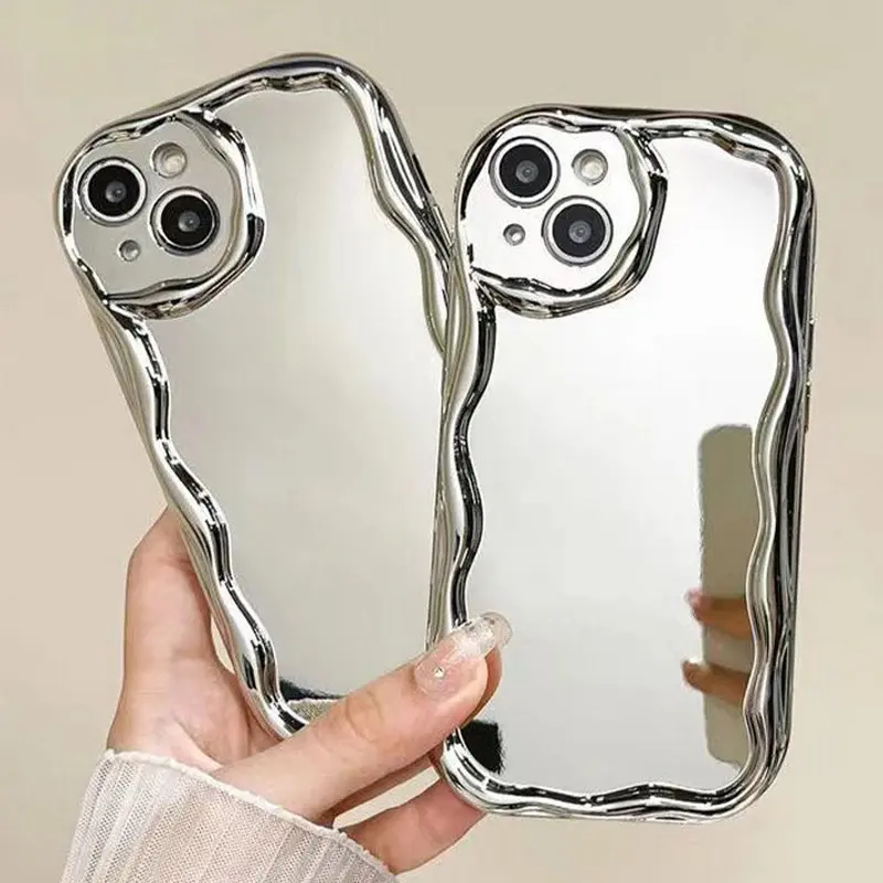 luxury plating makeup mirror case for iPhone 17Air 17 16 15 14 13 Pro Max 13 Pro 12 11 X Xs Max iPhone 15 / 15 Plus / 15 Pro / 15 Pro Max  electroplating silver soft shockproof phone cover