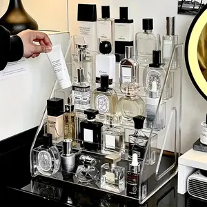 Transparent acrylic multi-layer perfume storage box - clear layered storage rack for cosmetics and skin care products, compact countertop display stand suitable for vanities, no power supply required, perfume storage rack