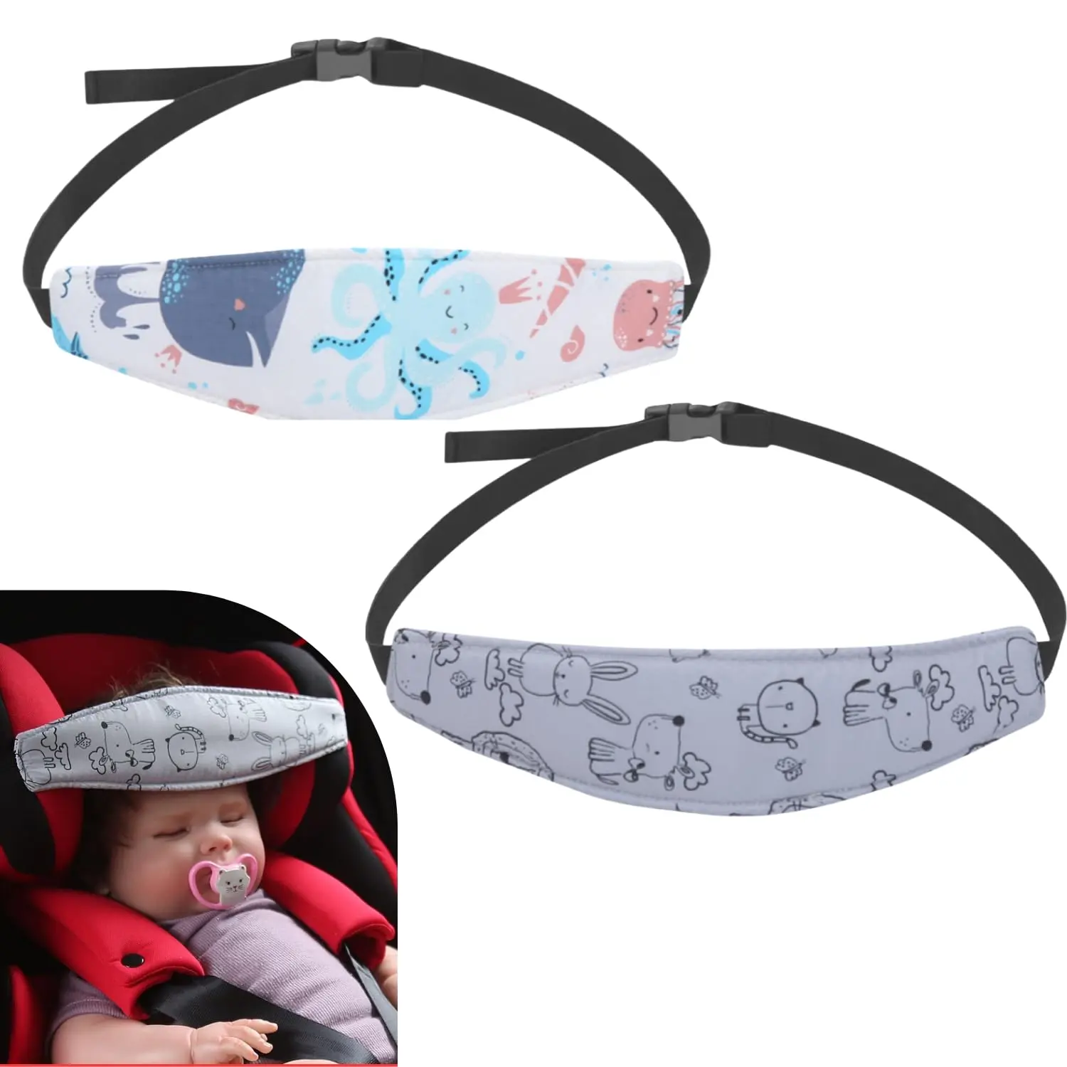 2 Pack Head Support for Car Seat, Carseat Head Band Straps for Toddler Children Infant, Neck Relief Headrest Strap for Stroller Car Seat
