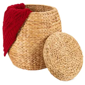 Best Choice Products Vintage Multipurpose Hyacinth Storage Organizer Tote Basket w/ Lid