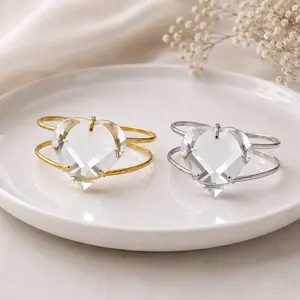 Faceted Clear Quartz Heart Bracelet