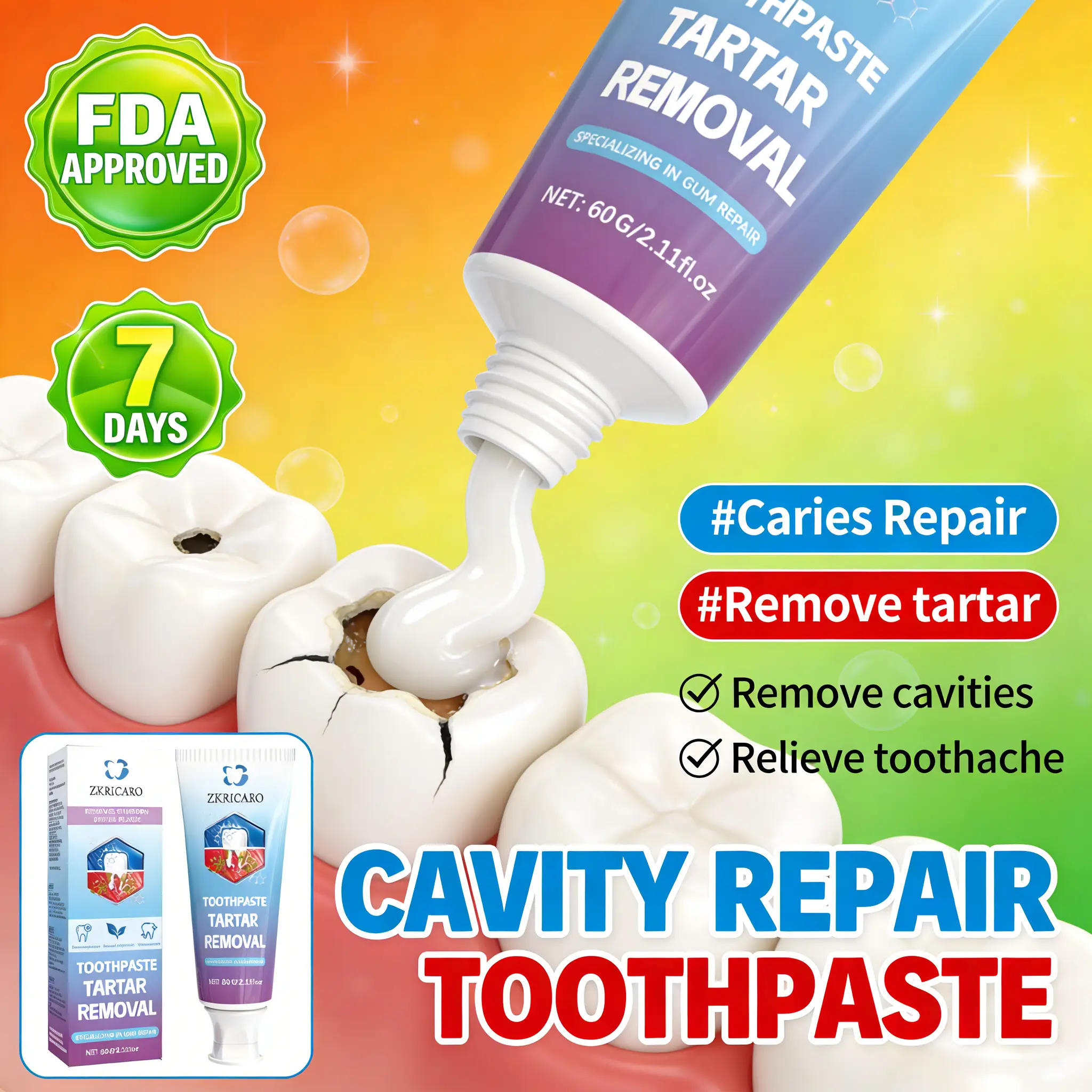 ZKRICARO Chamomile & Tea Tree Oil Anti-Cavity Repair Toothpaste - Oral Care for Sensitive Teeth, Repairs Cavities, Removes Plaque & Tartar, Cleans Mouth, Whitens Teeth, Relieves Sensitivity, Gentle, Relieves Tooth Sensitivity