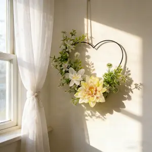 Daily Artificial Yellow Chrysanthemum Heart-shaped Wreath Suitable for decoration in living rooms, windows, walls, gardens and courtyard railings.
