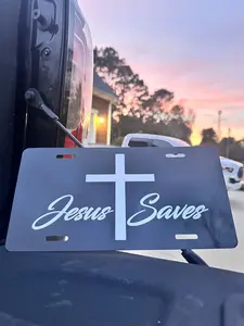 Jesus Saves Front License Plate - 12x6 Inches, Weather Resistant, Handmade in the USA, Humor Decal for Trucks & Cars, Easy Installation