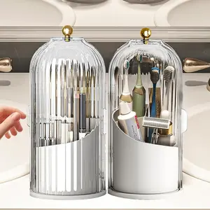 Dustproof Toothbrush Holders with Cover, 1pcs Rotating Electric Toothbrush and Toothpaste Holder for Bathroom Countertop, 3 Slots Transparent Makeup Brushes Organizer for Vanity Makeup Brushes Holder summerwins