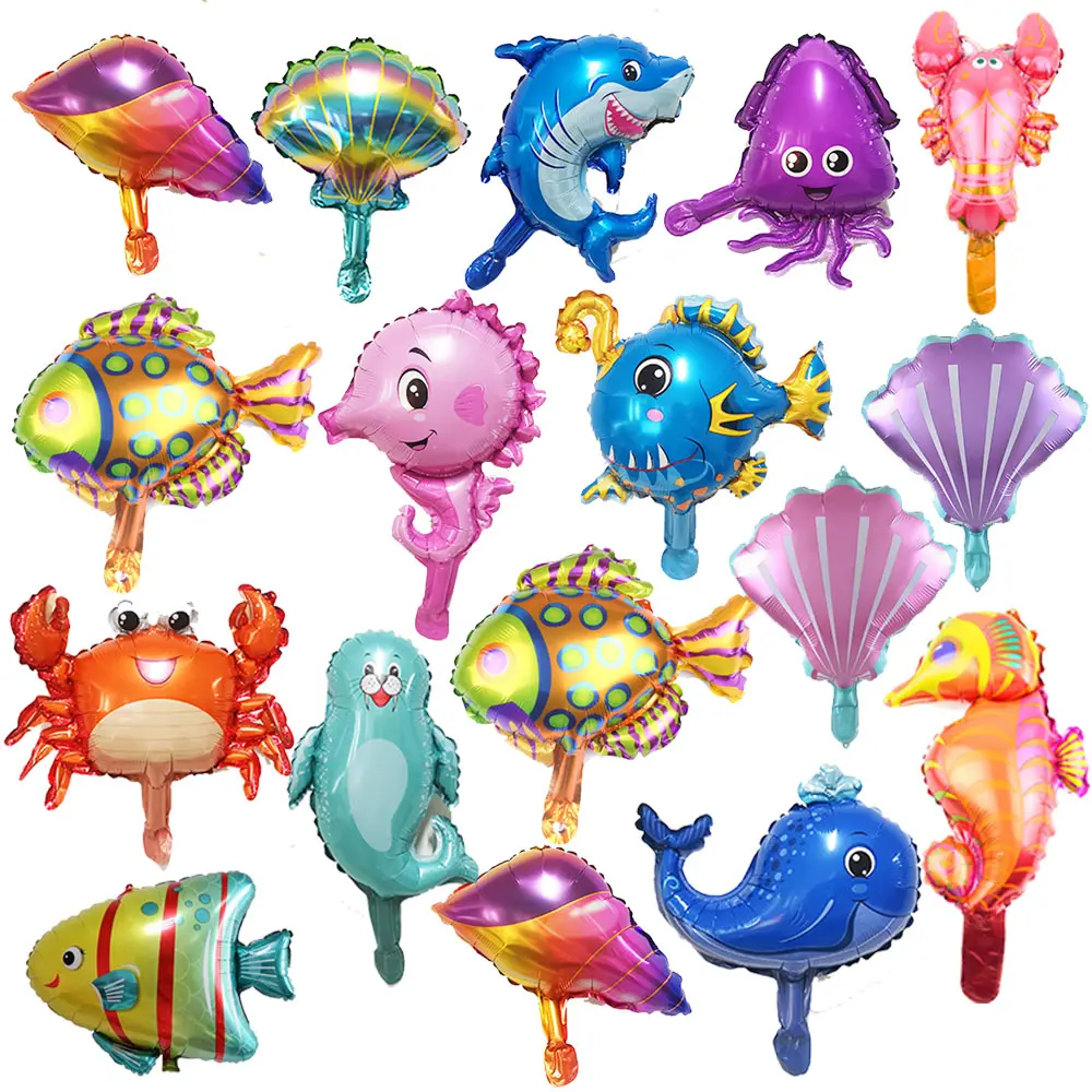 10/30/50pcs Mini Ocean Animal Balloons Birthday Party Small Size Shark lobster Octopus Fish Marine Balloon Sea Theme Party Decor Iridescent