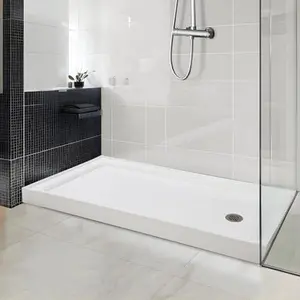 32 * 60'' Shower Base with Single Threshold Rectangular Left Drain Location Shower Base in Glossy White, Acrylic Shower Pan with Black Stainess Steel Cover
