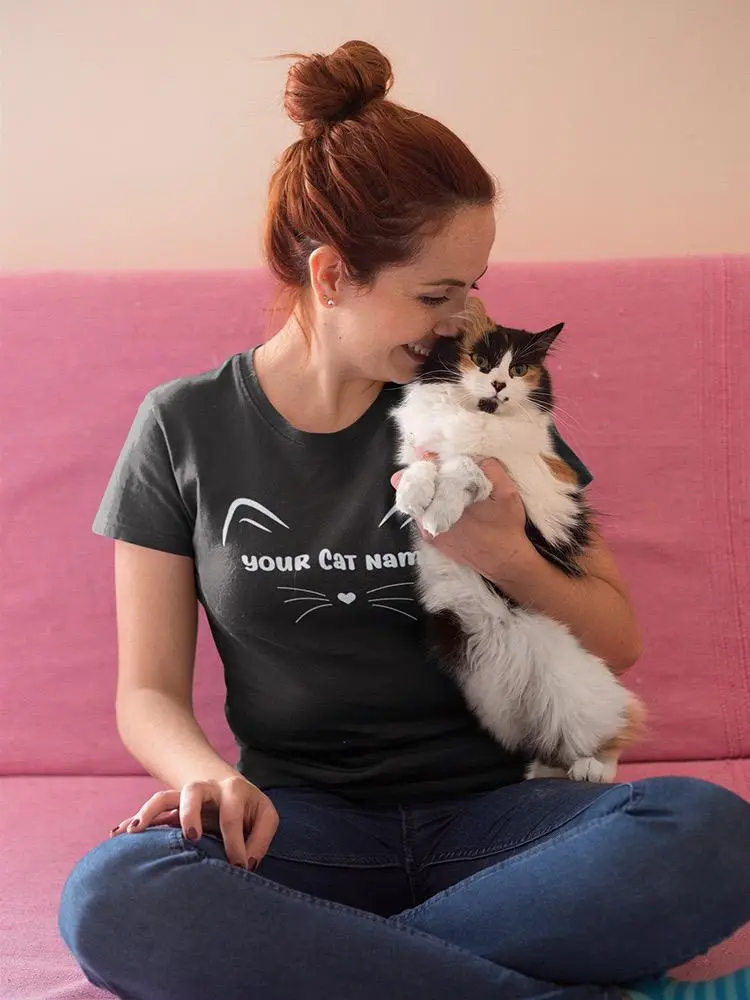 Customizable Cat Lover T-Shirt for Women – Personalized 100% Cotton Cat Name Tee – Perfect Gift for Cat Owners