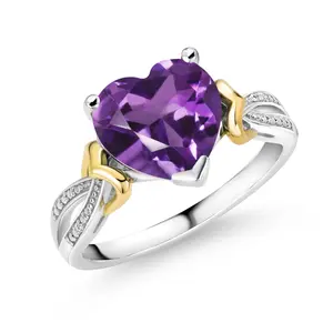 Gem Stone King 3-4 Cttw Heart Shape Gemstone Birthstone and Diamond Engagement Ring For Women | 925 Sterling Silver and 10K Yellow Gold | 10MM Heart | Available In Size 5, 6, 7, 8, 9