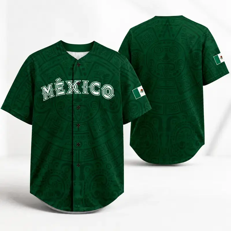 Unisex Mexico Baseball Jersey – Green Heritage Graphic Sports Shirt
