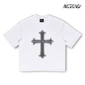 UV Color Changing TShirt, Cropped t shirt Men, White Graphic Tee, Cross Print Tee, Boxy Fit Tee, graphic clothing
