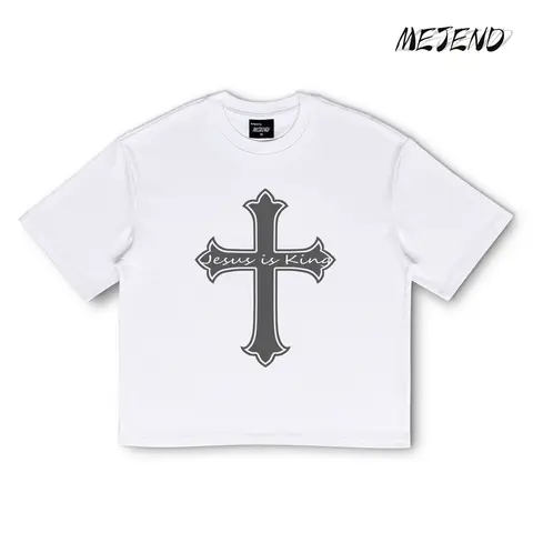 Men's UV Color Changing Round Neck Short-Sleeve Cropped Top, Relaxed Boxy Fit White Cross Print Graphic Menswear T-Shirt