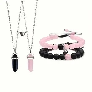 4Pcs Magnetic Couples Bracelets Matching Bracelets ,Double Rope Strong Couple ,Adjustable Connecting Bracelets, Gifts Friendship Beads Bracelet