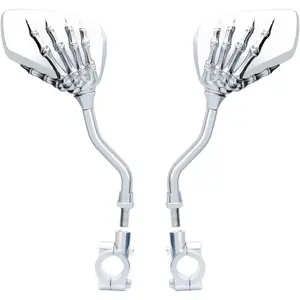 1 Pair Bicycle Mirror,Big View Bike Rear View Mirror Blindsight Multi Angle Adjustable Bike Mirror Billet Aluminum Chrome Plated Outside Skull Claw Style Also suitable for motorcycle mirror