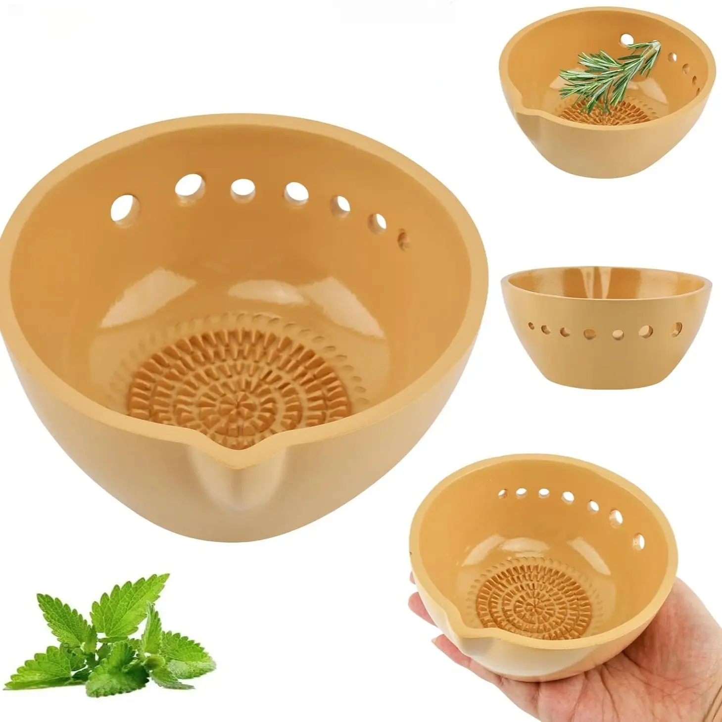 Handmade Garlic Masher & Herb Bowl| 2-in-1 Ceramic Plate with Grater and Stem Remover, Perfect for Ginger, Cheese, and Garlic, Ideal Kitchen Tool Gift for Home Cooks