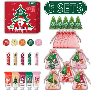 Christmas Gift Set - 5 Piece Series (hand Cream Lip Balm Aromatherapy), Organza Bag & Christmas Tree Thank You Card Included, Gift Box Set