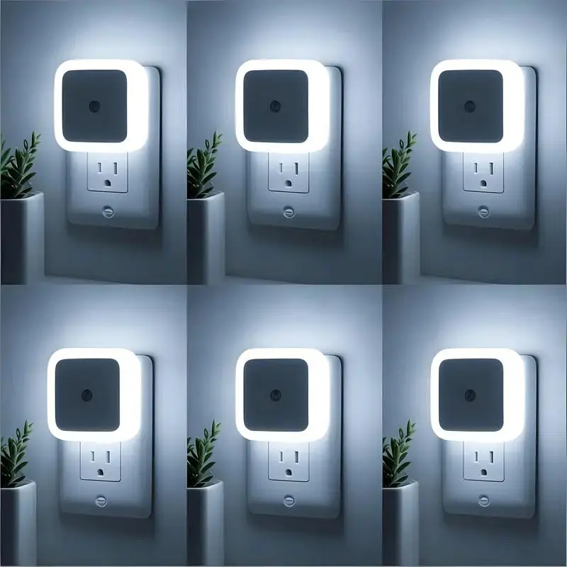 6-Pack Plug-in LED Night Lights with Smart Dusk-to-Dawn Auto On/Off Sensor, Warm White Soft Glow Compact Wall Lights, Energy-Saving for Bedroom, Hallway, Kids Room (Electronics Safety Lighting Set Pack, Guides Safely)