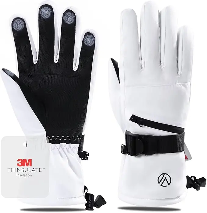 INPAKO Adults' Waterproof Ski Hand Gloves - 3M Thinsulate Insulation, -25°F Thermal, Touchscreen Fingertips, Zipper Pocket, Synthetic