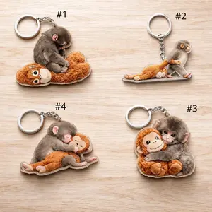 Cute Baby Monkey Hug – Adorable Wooden and Acrylic Keychain, Adorable Wooden and Acrylic Keychain