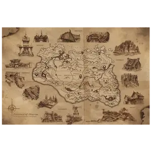 The Elder Scrolls V Skyrim - Illustrated Map Game Poster, Skyrim Map The Elder Scrolls Video Game Posters