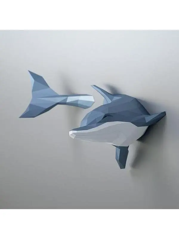 3D Low-Poly Foldable DIY Paper Dolphin Figurine Set, Handcrafted Paper Art Supplies, Hanging Home Decor Ornaments for Party, Christmas, Thanksgiving