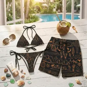 [Hot Summer 2026] - Couple Desert Western Cowboy Print Bikini Set and Hawaiian Shorts, Vintage Ranch Matching Beach Outfit