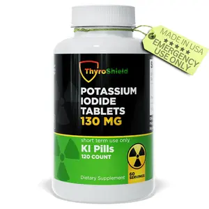 ThyroShield Potassium Iodide Tablets 130 mg | Emergency Survival Potassium Iodine Tablets for Radiation Protection Supplement | Nuclear Fallout Pills | | USA KI Pills YODO Naciente Iodine Pills (120ct) Radiation
