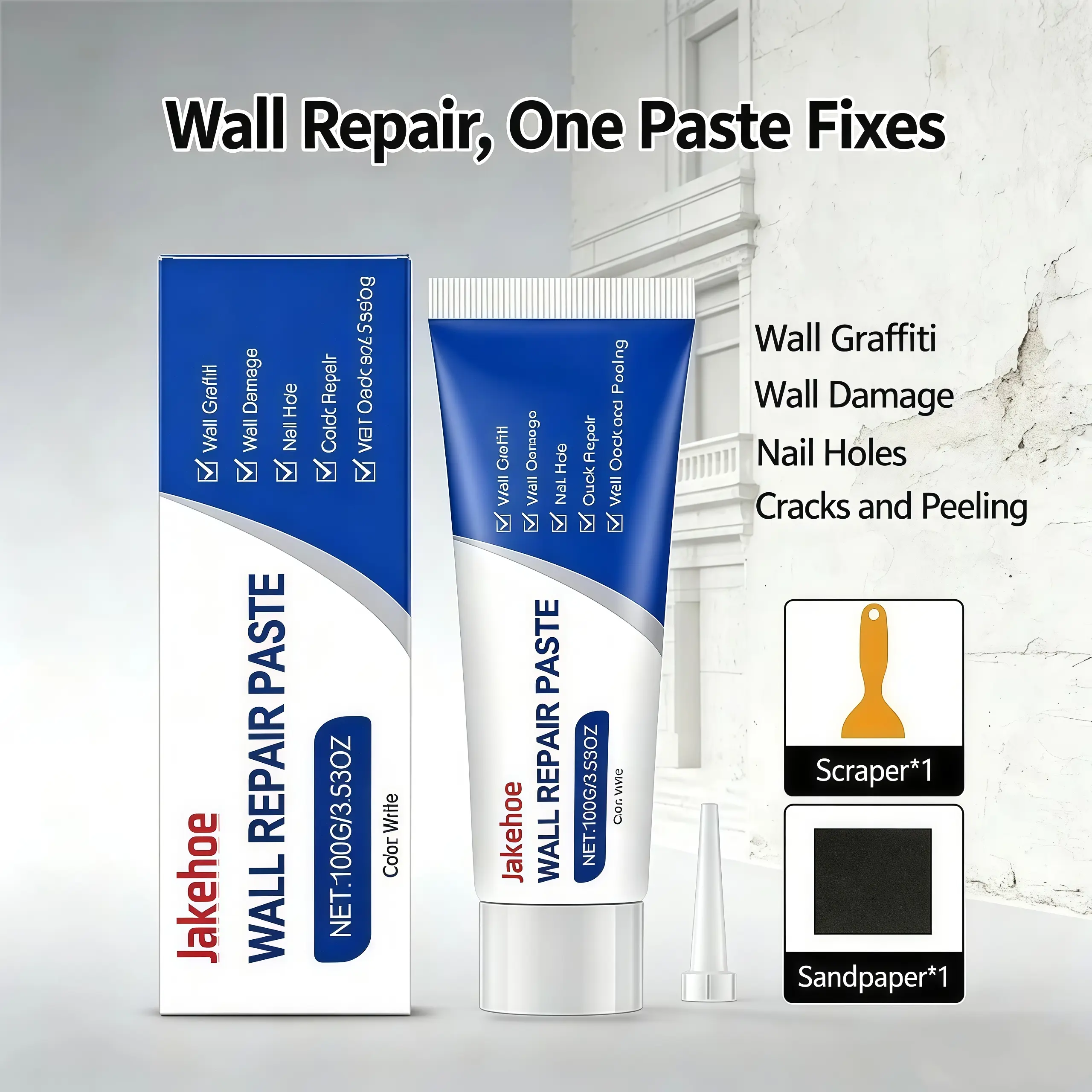 250g Drywall Repair Kit with Scraper – Fast Dry Wall Mending Agent Paste for Cracks, Holes, Nail Holes, Dents & Tile Gaps, Multi-Functional Spackle Compound for Indoor Outdoor Wall Ceiling Repair