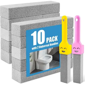 10 Pack Pumice Stone with 2 Handles, Toilet Bowl Cleaner Ring Remover, Pumice Stone for Toilet Cleaning, Bathtub, Grill, Pool, Sinks, Stove Grates -  Scouring Stones Cleaner