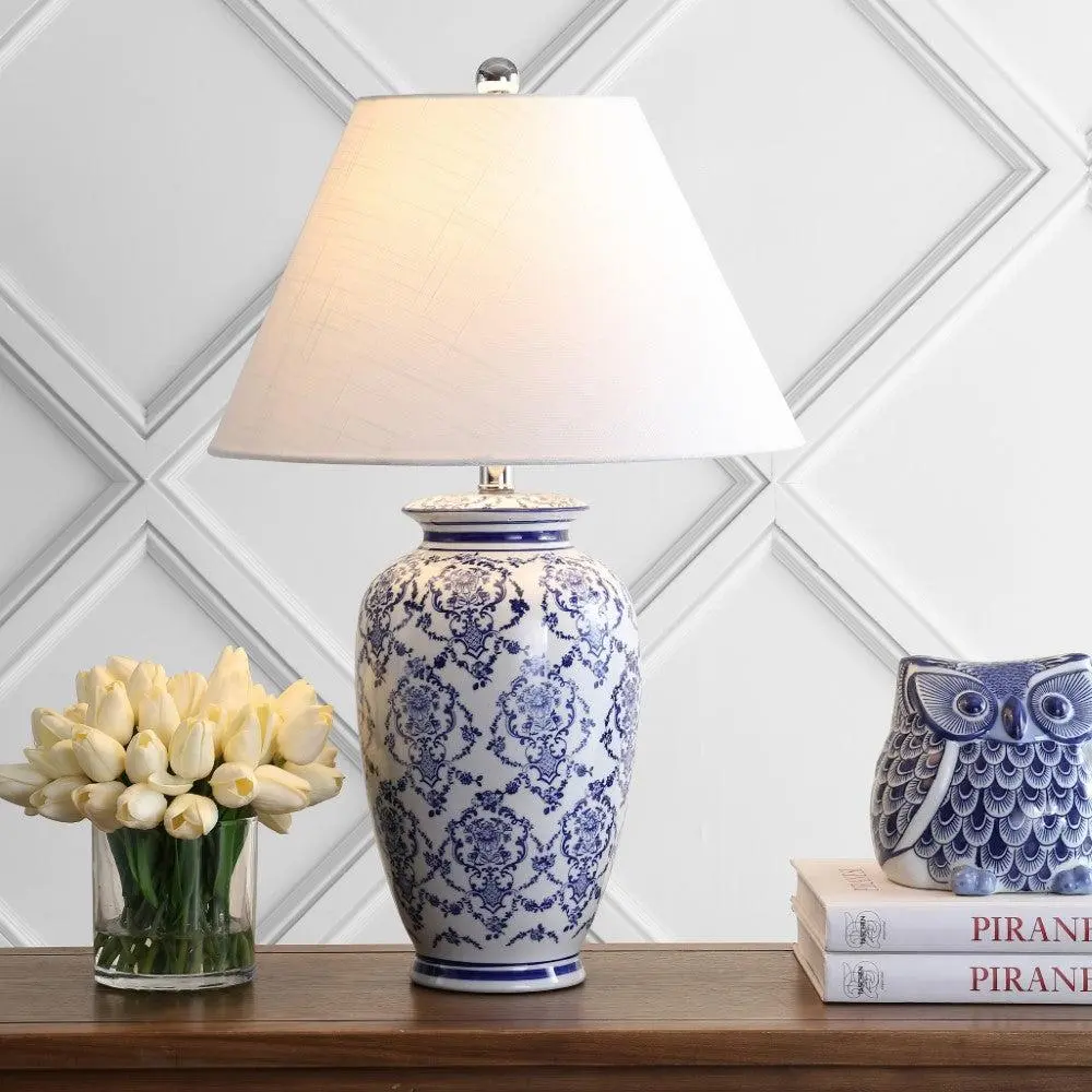 JONATHAN Y Juliana Chinoiserie Ceramic LED Table Lamp - Home Decoration Lamp, Modern Nightstand Light, Table Bedside Accent Light with Bases & Shades for Bedroom, Living Room, Modern Nightstand Lamps