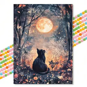 Moonlight Cat Diamond Painting Kit, Dreamy Healing Style, Round Drill 30x40cm, Bedroom Entryway Decor, Handmade Craft Gift, Handmade Gifts