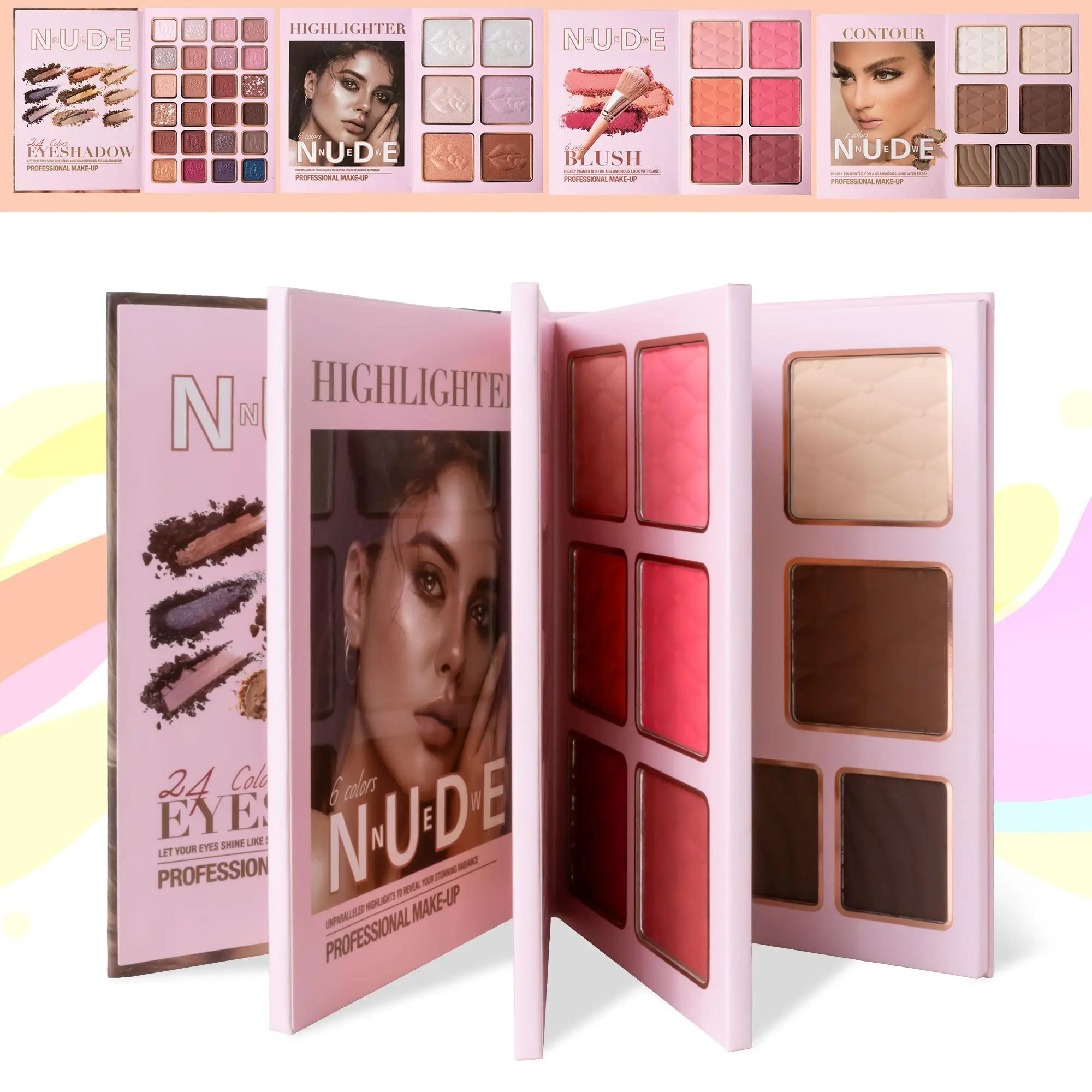 43-Color Seint Makeup Kit - All-in-One Eyeshadow, Blush, Contour & Highlighter - 12-Hour Wear, Waterproof, Travel-Friendly, Matte Smooth Compact