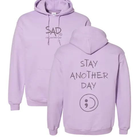 Stay Another Day Unisex Pullover Hoodie, Comfortable Heavyweight Cotton Polyester Fleece Top for Mental Health Awareness with Original SAD Logo, Tops, Matching, Sweatshirts, Long Sleeve, Print, Hoodies For Women, Casual, Graphic Hoodies, Longsleeves, Cott