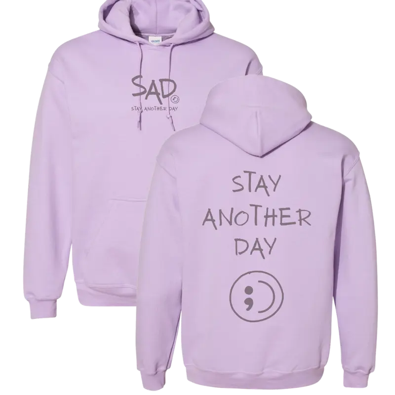 Stay Another Day Unisex Pullover Hoodie, Comfortable Heavyweight Cotton Polyester Fleece Top for Mental Health Awareness with Original SAD Logo, Tops, Matching, Sweatshirts, Long Sleeve, Print, Hoodies For Women, Casual, Graphic Hoodies, Longsleeves, Cott