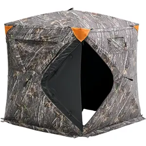 VEVOR Hunting Blind, TikTokShopBlackFriday, 270° Ground Blind, 2-3 Person Pop Up Deer Blind for Hunting with Carrying Bag, Portable Resilient Hunting Tent, 3 Horizontal Windows for Turkey and Deer Hunting
