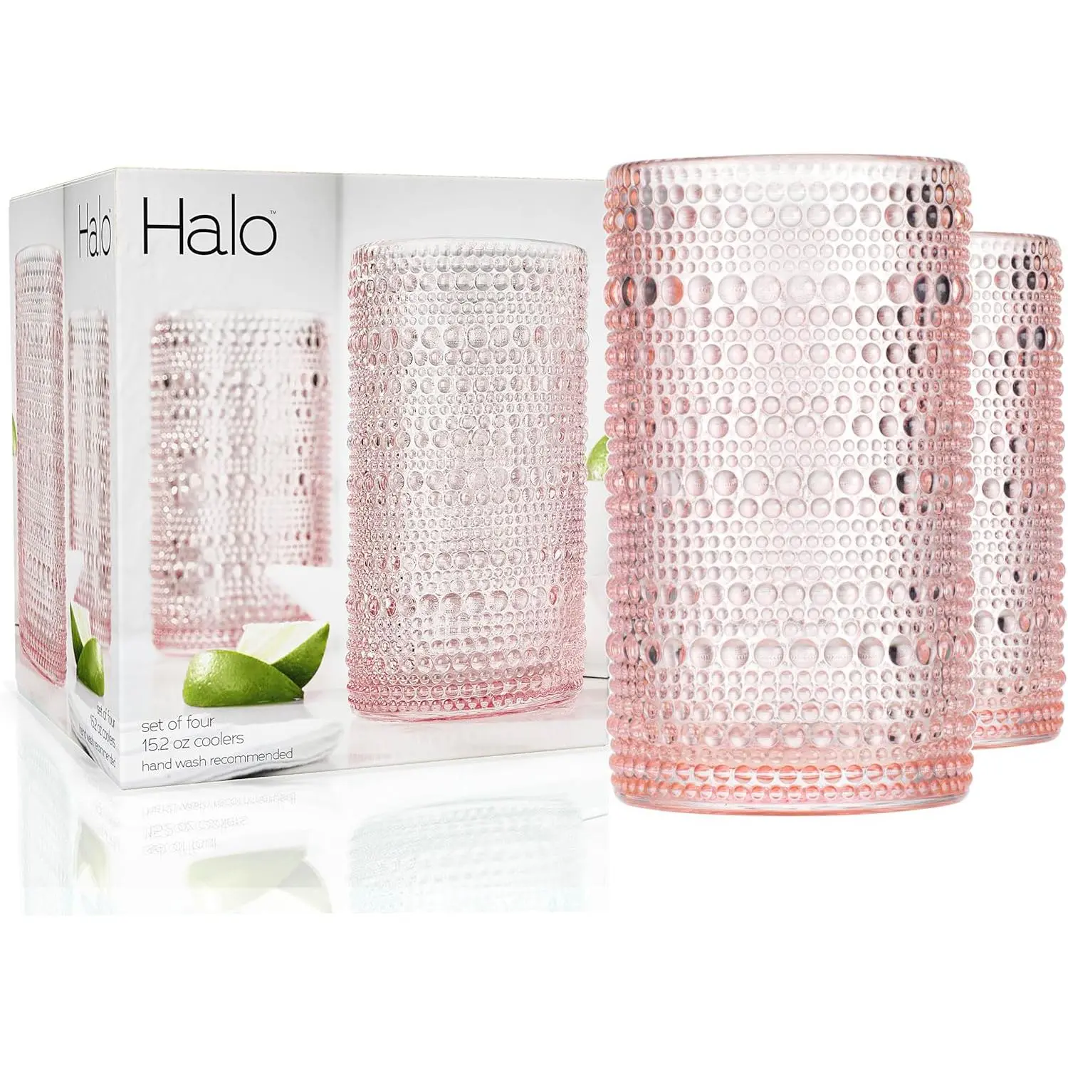 Hobnail Drinking Glasses, Pink Vintage Glassware Set, Beaded Drinking Glasses, Set Of 4 15 oz  Glass Set, Bubble Glasses, For Everyday Usage
