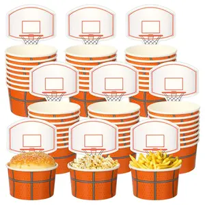 48 Sets Basketball Hoop Snack Cups with Cards 8 oz Disposable Paper Basketball Party Cups Sports Balls Treat Food Bowls for Balls Birthday Party Favors Decorations Supplies