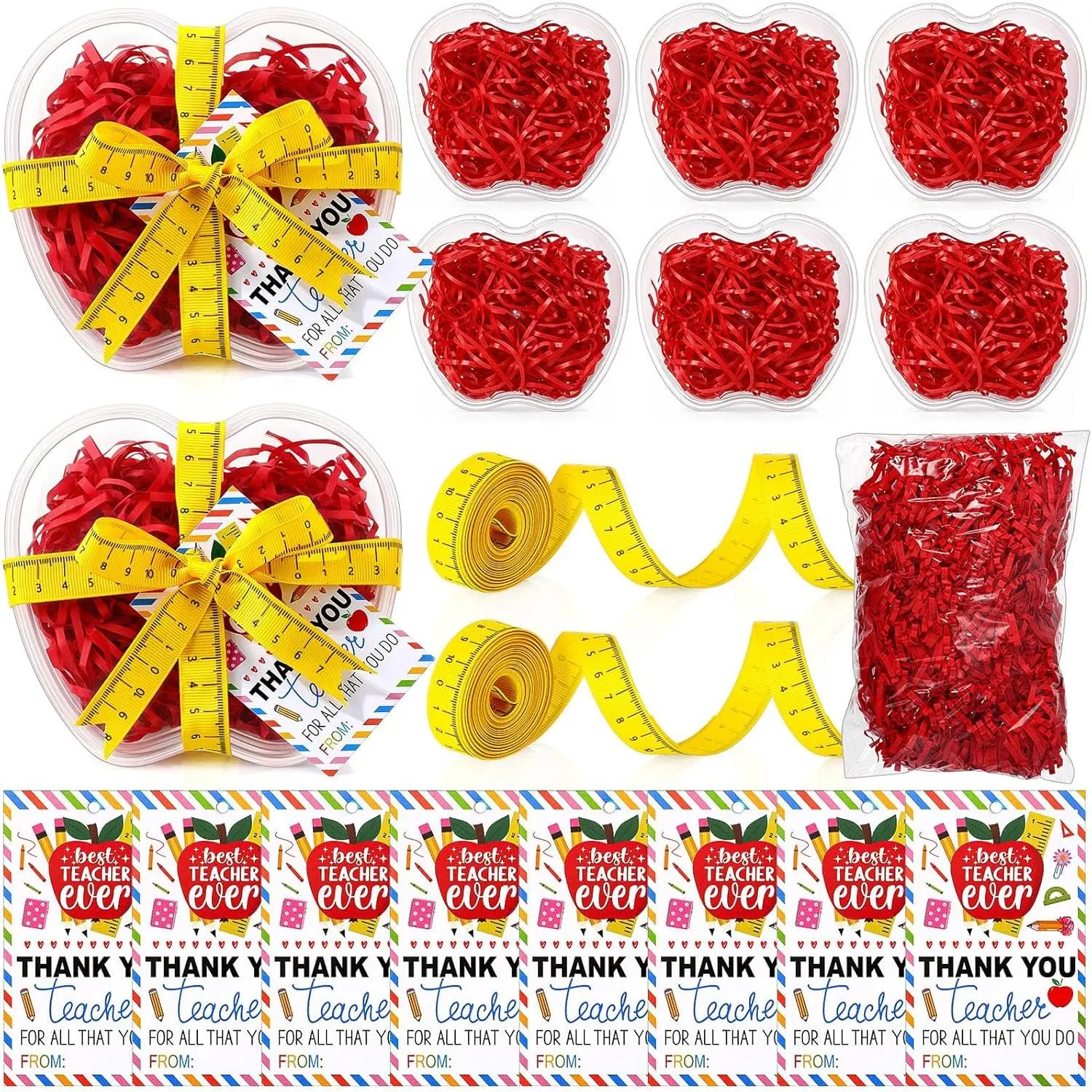 Domensi 8 Sets Plastic Apple Container Teacher Appreciation Gifts Bulk Teacher Gifts Card Holder Clear Large Apple Candy Jar Boxes Thank You Gift for Graduation Back to School First Day of School