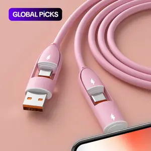 4 in 1 60W Fast Charging Cable, Silicone Data Cable, Data Sync Cable, Usb Fast Charge, Multipurpose USB to Micro USB Type C Charging Cable for Smartphone #GLOBAL PICKS