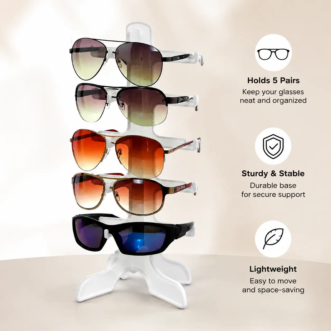 1 Count, Eyeglasses Display Stand, 10 Slots Double Side Cross Structure Stable Sunglasses Organizer for Desktop Home Storage Retail Shop Exhibition Display