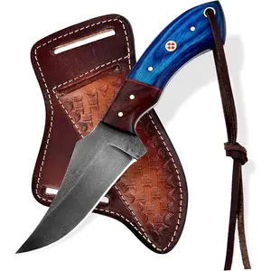 7.5“Handmade Cowboy Knife for Men & Women with Leather Sheath, Fixed Blade EDC Hunting Knife for Outdoor Skinning Full Tang blade