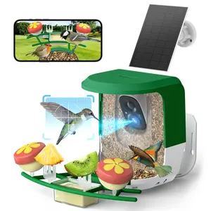 Smart Bird Feeder with Camera Solar Powered 2K HD Video AI Identify Birds Real-time Notifications Weatherproof Design Birds Lover Gifts 1.25L Feed Hopper Two-Way Audio SD/Cloud Storage Device Sharing