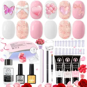Nocis 3 Color Nail Extension Gel + Tools + UV Lamp, Durable and Strong Nail Glue, Fake Nails Special Glue, 3-In-1 Nail Tip Glue, Polygel Nail Kit, Nail Art Kit, Poly Gel Set