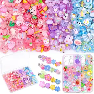 100PCS Slime Charms Jelly Cute Flatback Resin Charms for Slime, Random Kawaii Decoden Charm for Embellishments Phone Junk Case Charm Bulk, Scrapbooking Crafting & DIY Decor(4 Color Series)