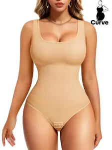 【Plus Size】 Solid Color Shapewear Bodysuit, High Stretch Shaper, Tummy Control Butt Lifter, Ladies Shapewear for All Seasons