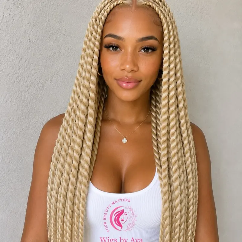 Female 30in 613 Blonde Tangle-Free Luxury SenegaleseTwist Wigs Human Hair, Lace Front Wig with Pre-Plucked Baby Hair, Long Straight Style for Daily Wear Natural Look