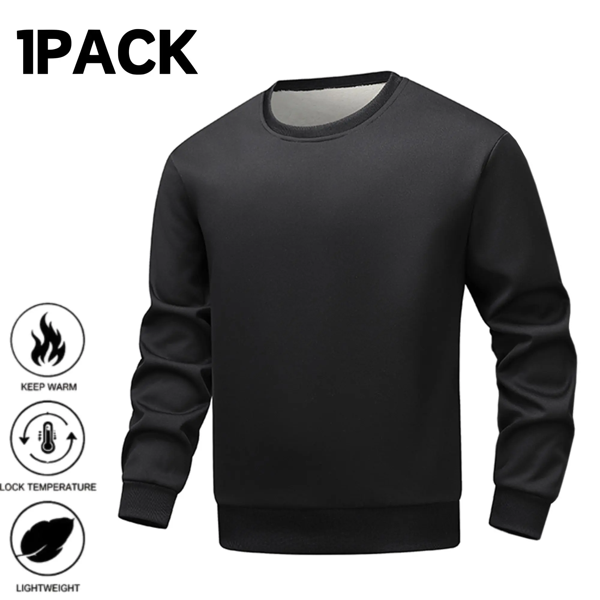Men’s 1-pack fleece-lined crewneck sweatshirt, lightweight heat-retaining solid-color long-sleeve base layer